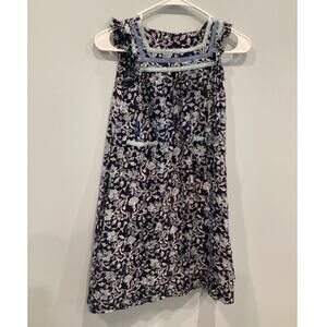 April Cornell Girls Shift Dress Size 7 8 Blue Floral Cottagecore Boho New Cotton